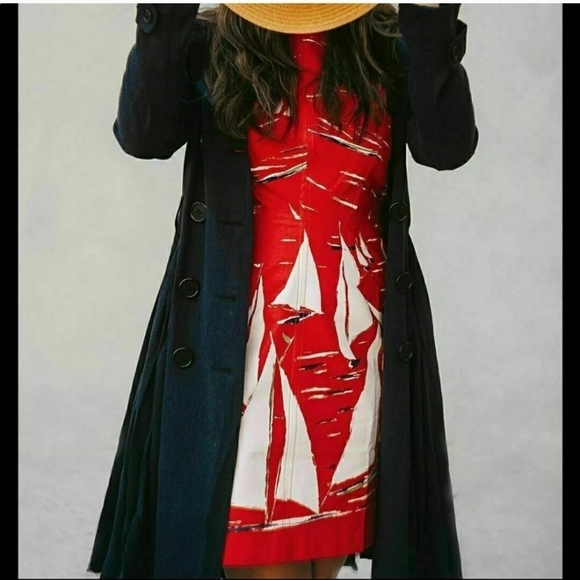 Anthropologie Maeve Berru Sailboat Shift Dress Size Red White Preppy Nautical 4 - Picture 7 of 16